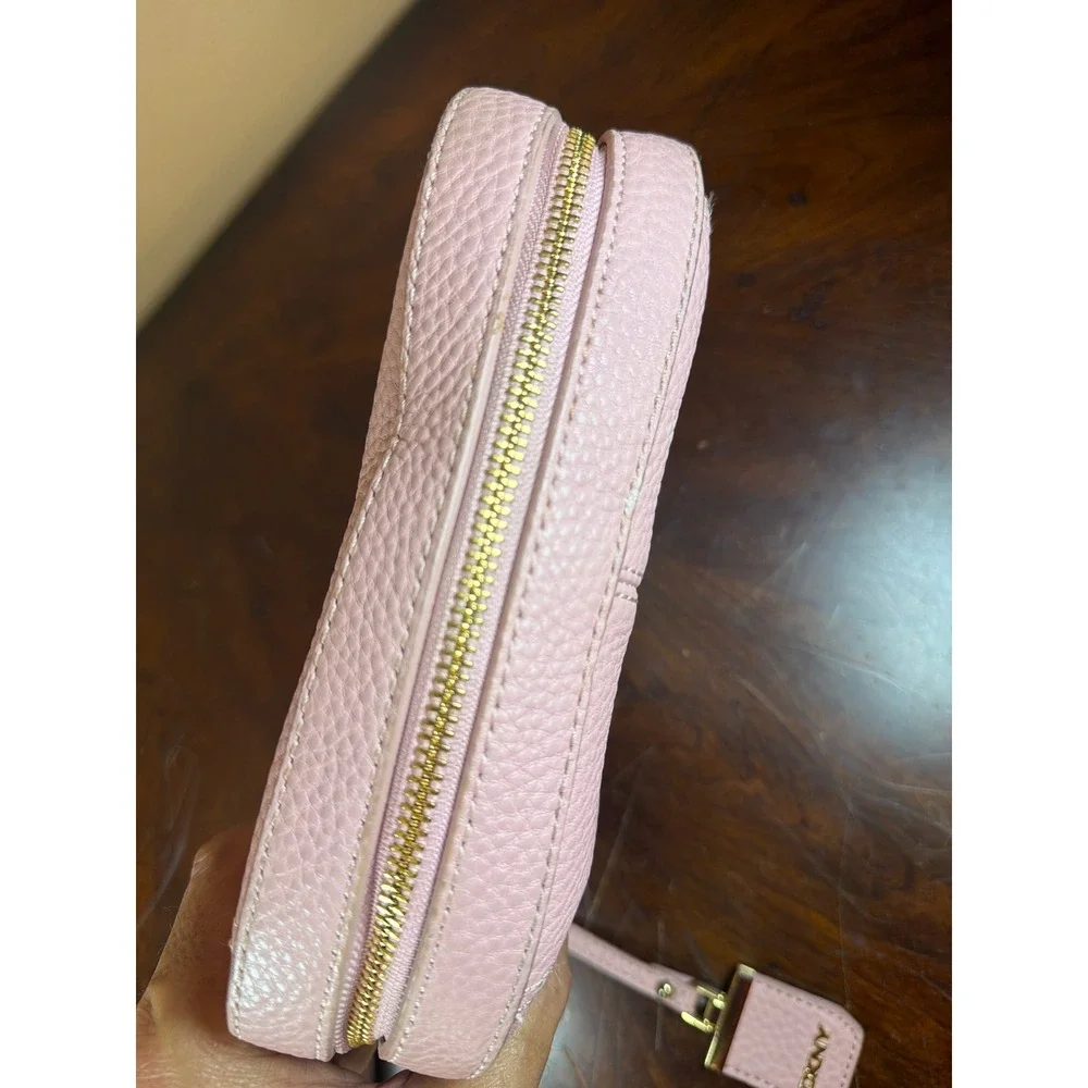 DKNY Pink Pebbled Leather Crossbody Bag Multi Zip Shoulder Purse Gold Hardware‎